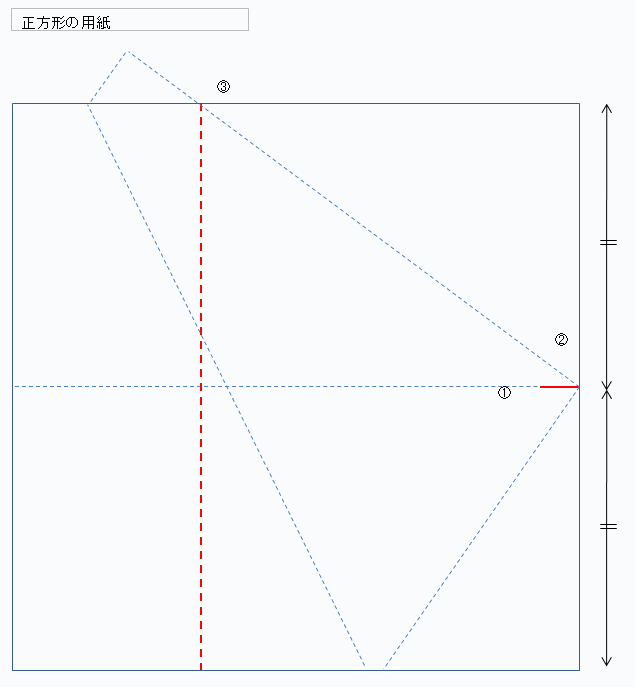 正方形の用紙の三つ折りの方法